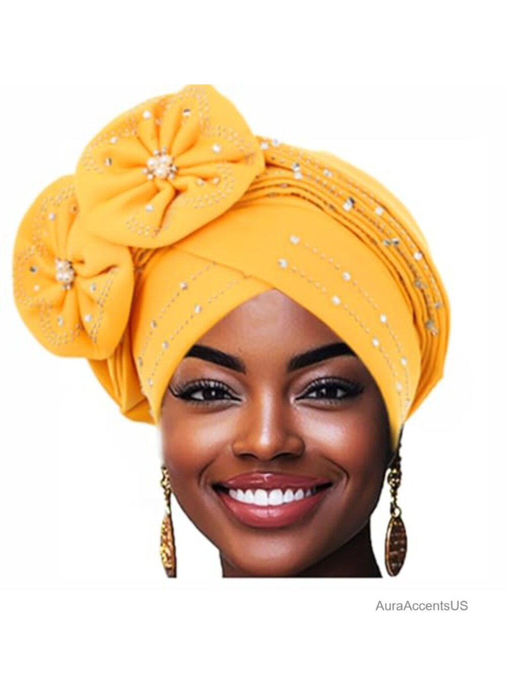 Rhinestone Twisted Turban Head Wrap with Flower Pearls
